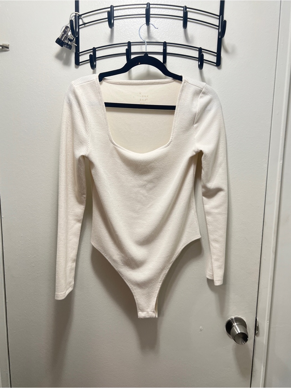 Cream Long Square Neck Bodysuit (sz. m)